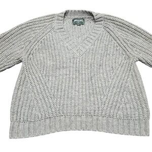 American Eagle Chunky Knit Sweater Large Gray V Neck Textured‎ Cozy Casual
